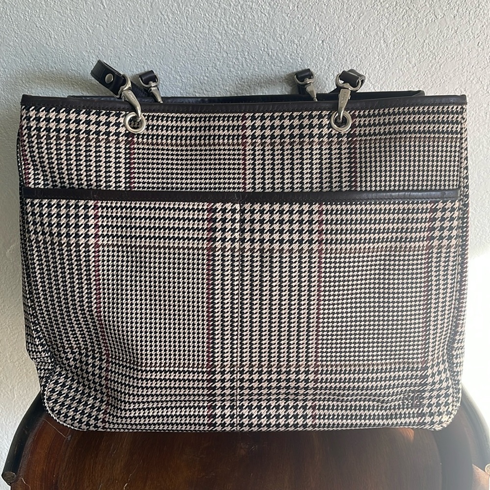 Lauren by Ralph Lauren Tote Purse tweed herringbone/houndstooth fabric